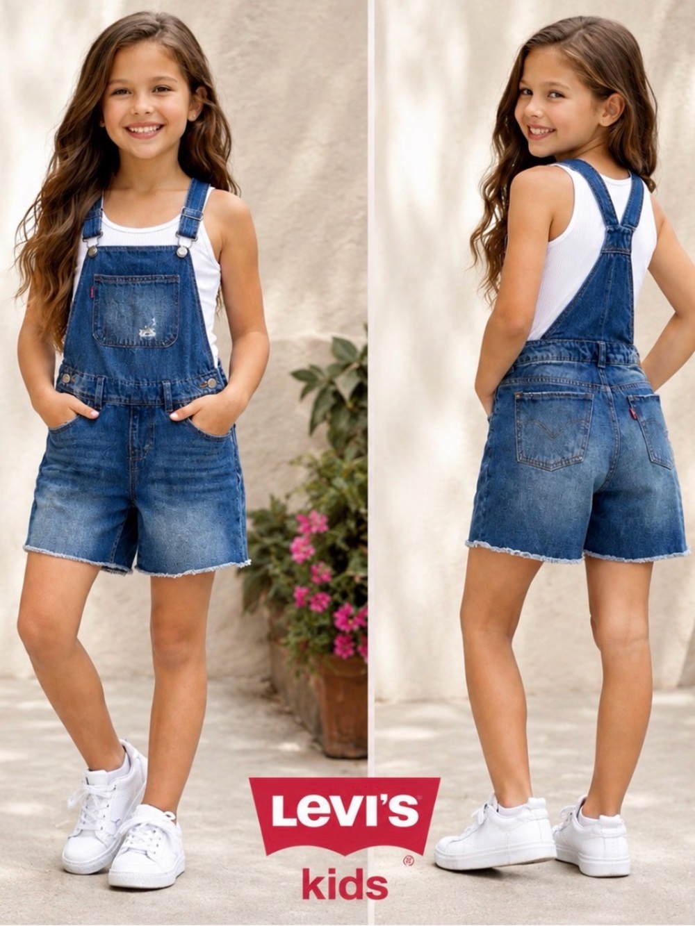 Levi’s Girls Denim Shortalls Size 10 Blue Bib Overalls Youth Distressed Y2K Boho